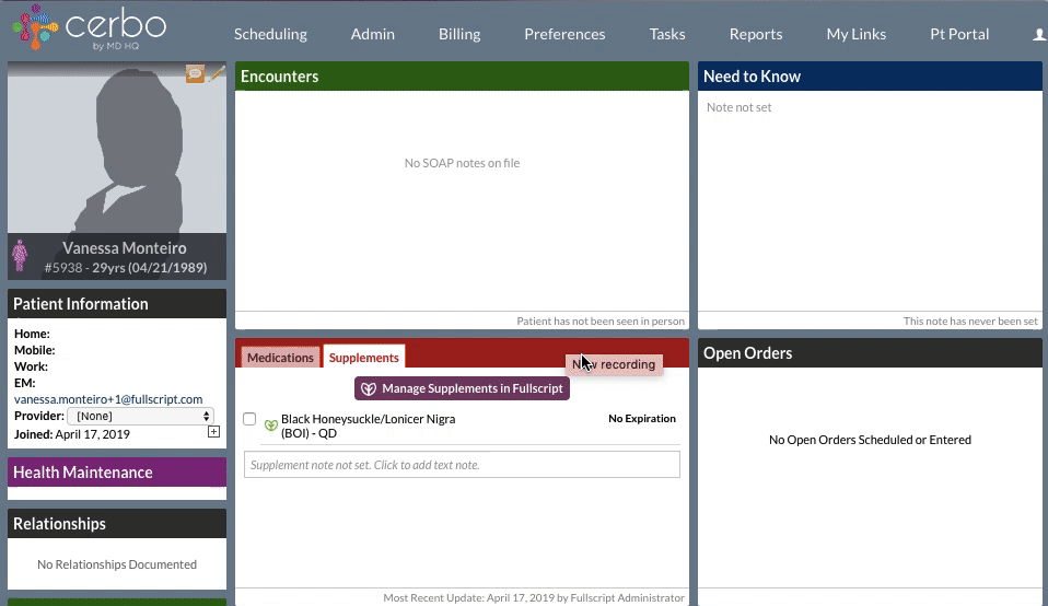 Adding in a Fullscript product from a previous prescription to the Cerbo database.