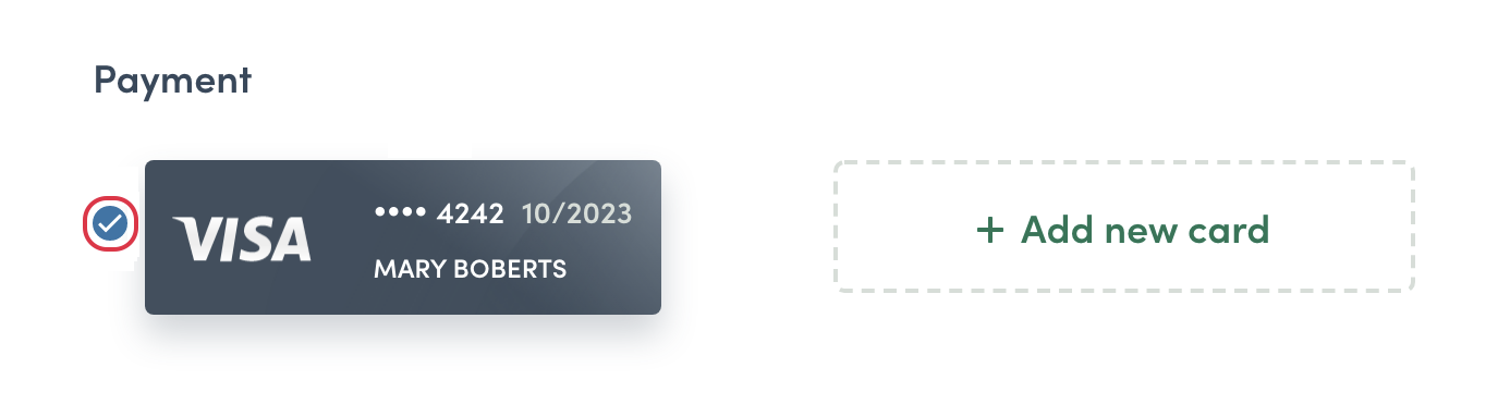 Selecting a saved payment method.