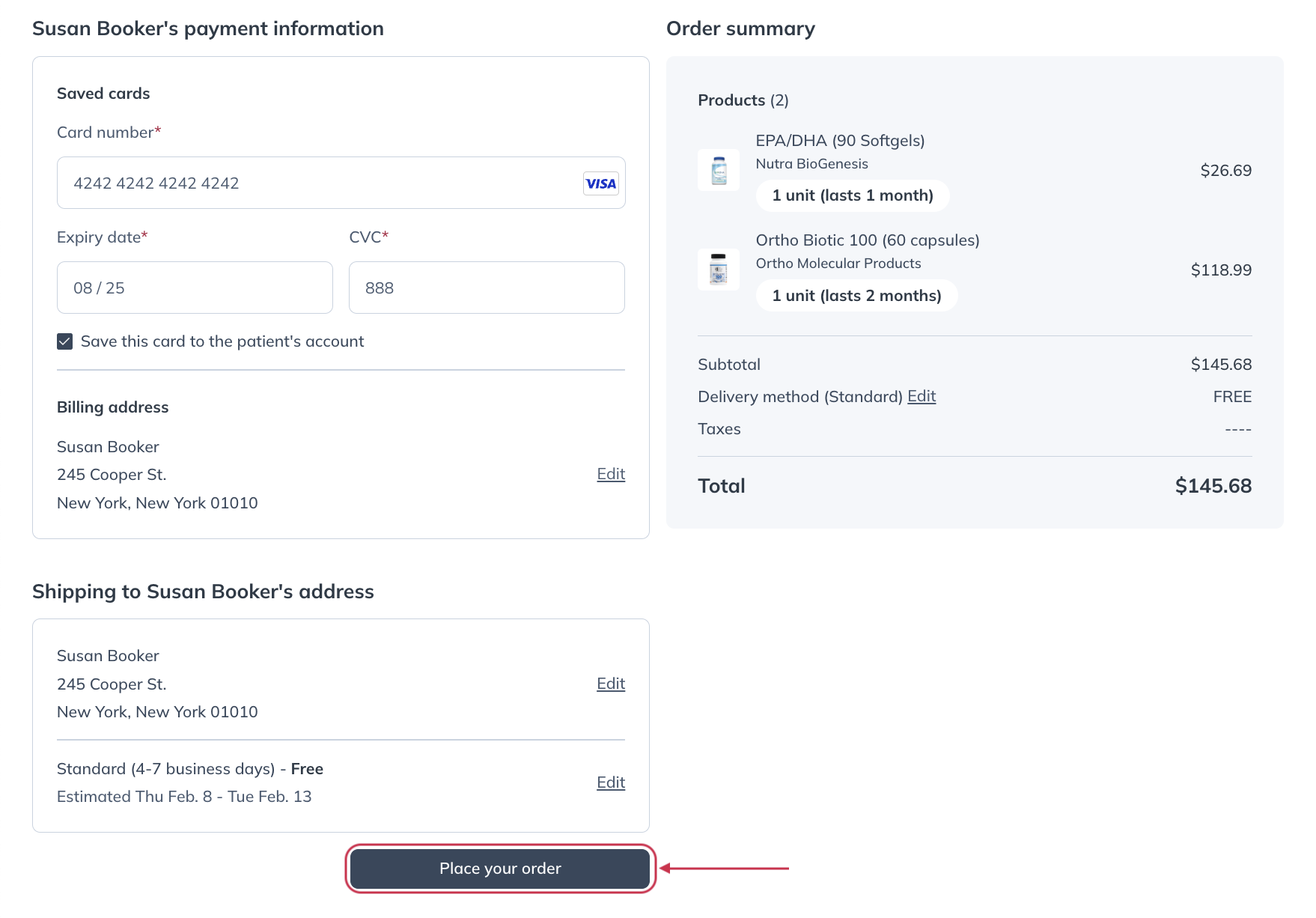 Completing an In-Office Checkout to place an order on a patient's behalf