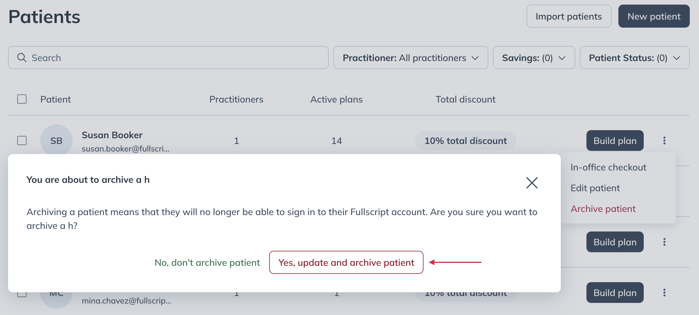 Archiving a patient account from a dispensary.