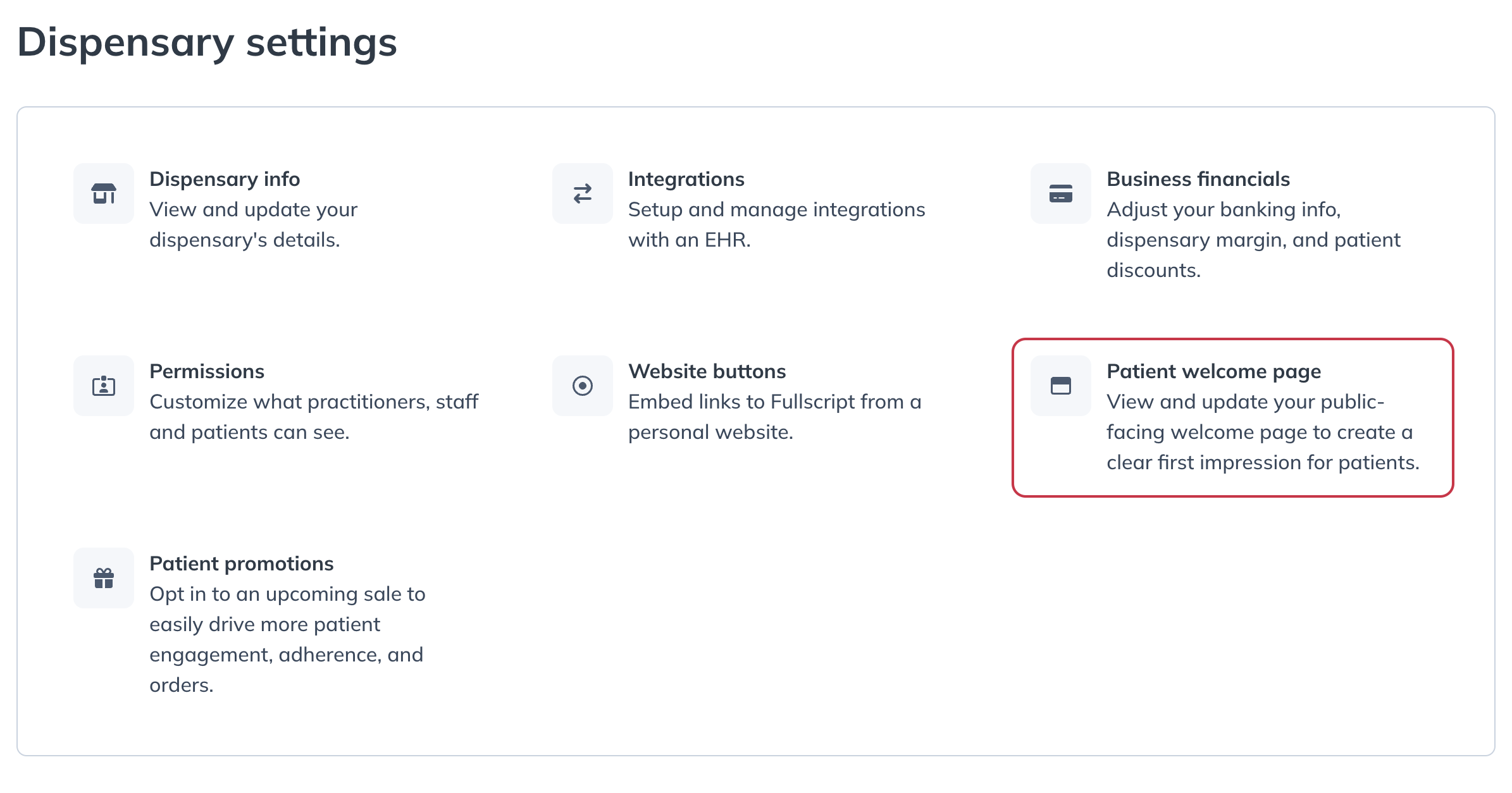 Navigating to your Patient welcome page in Dispensary settings