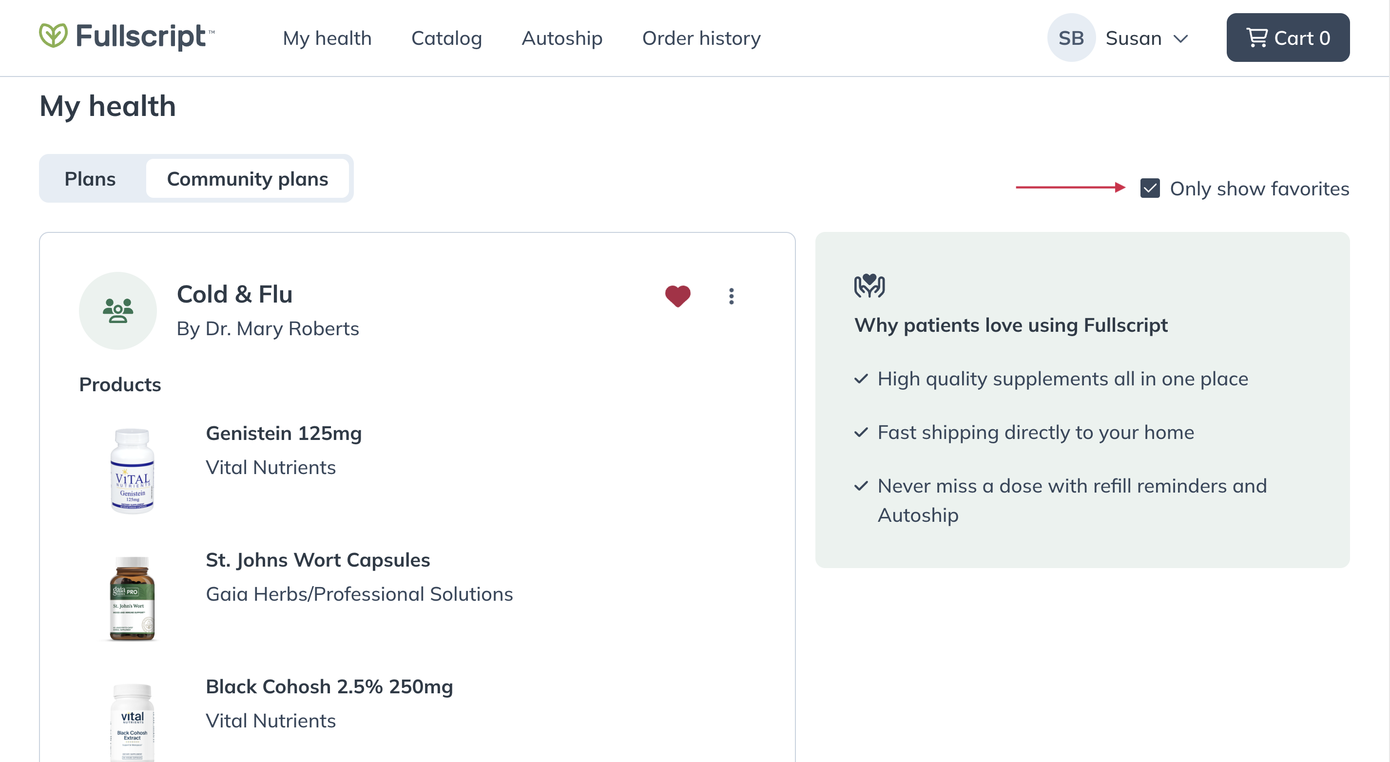 viewing a patient's list of favorite protocols