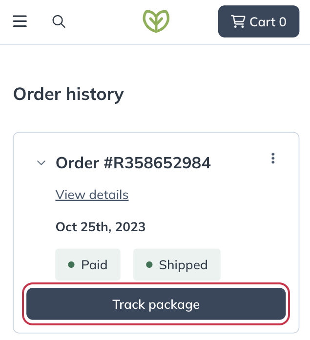 Tap Track package to track an order.