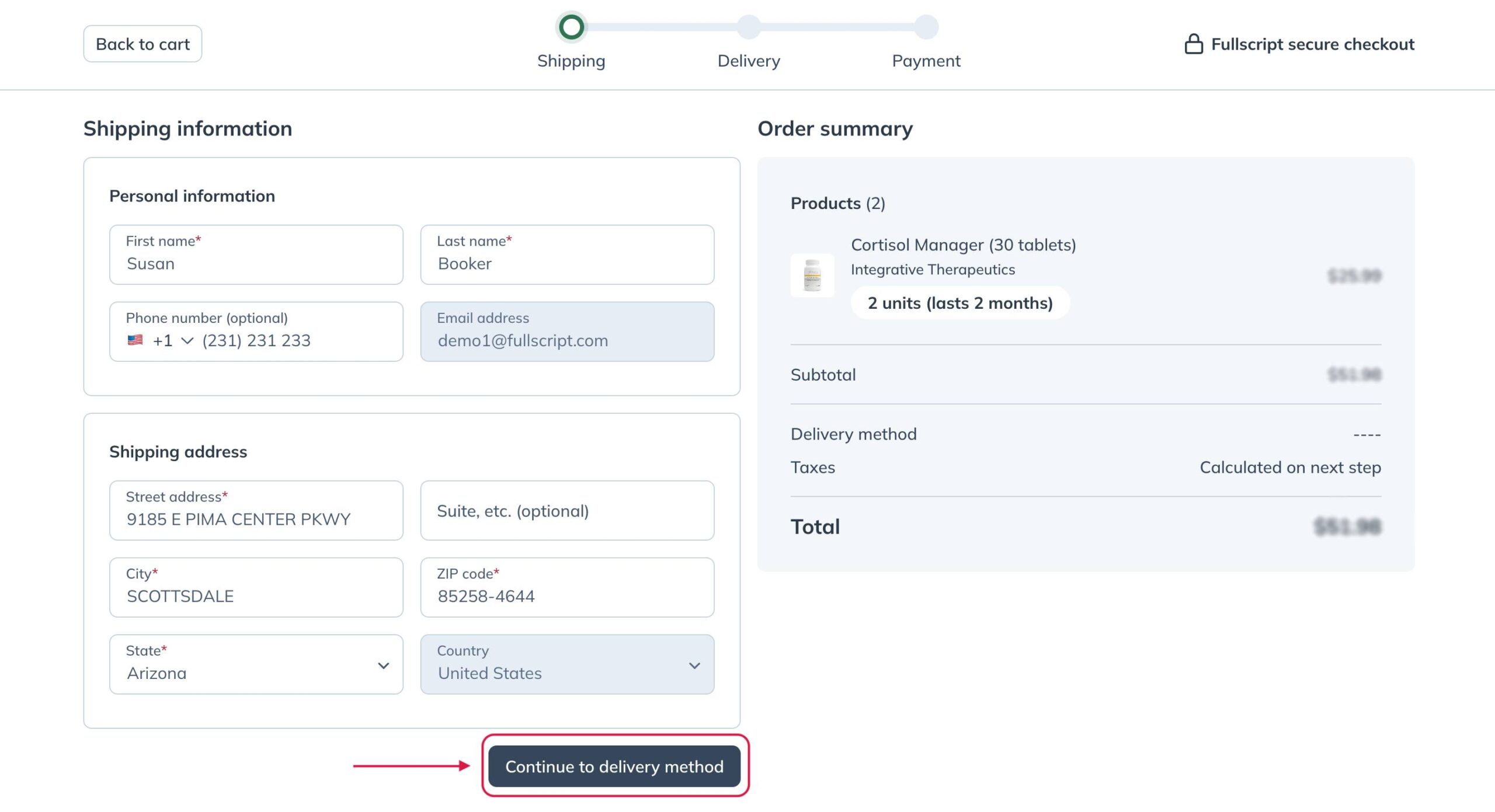 Continue to delivery method after inputting your shipping address.