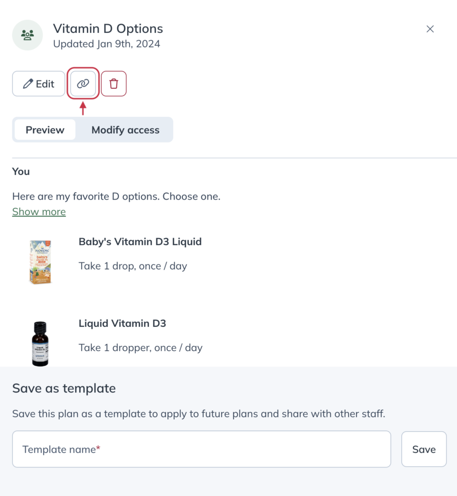 Copying the link to a multi-patient plan.
