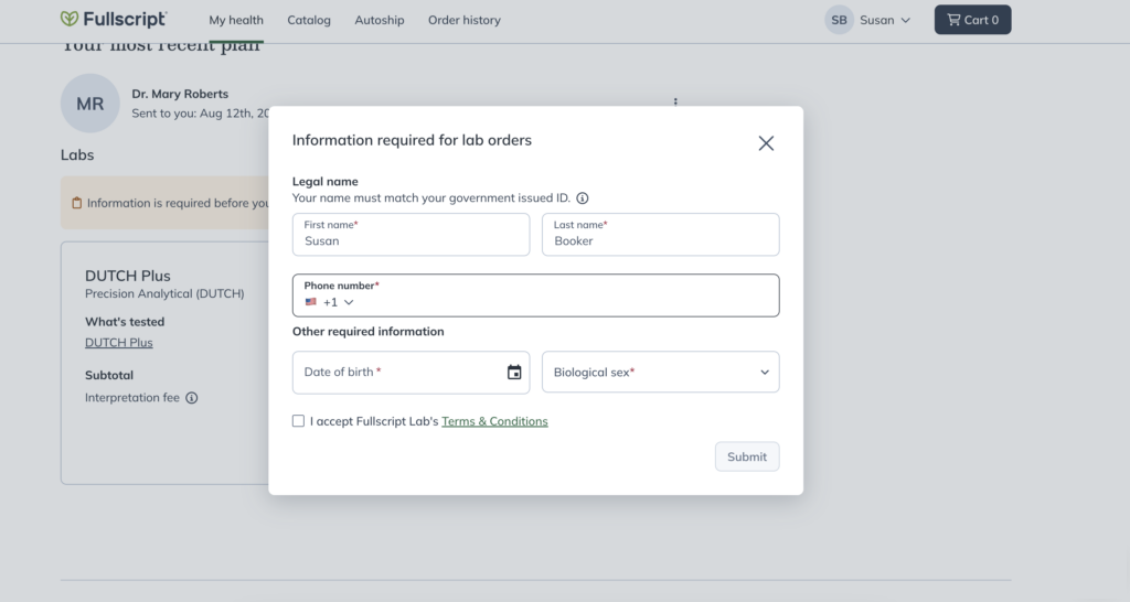 Adding your information before ordering labs for the first time.