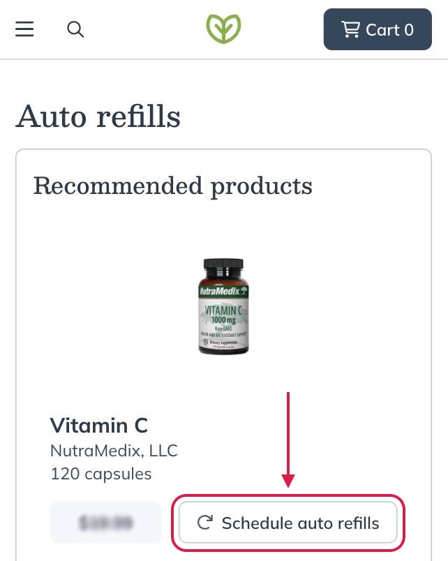 Setting a product to auto refill from the Auto refills page.