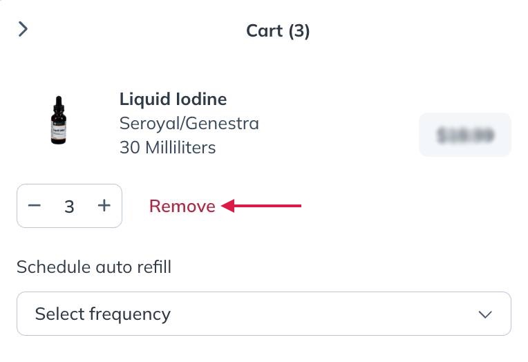 Select Remove to remove a product from your cart.