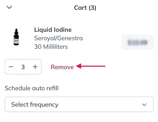 Select Remove to remove a product from your cart.