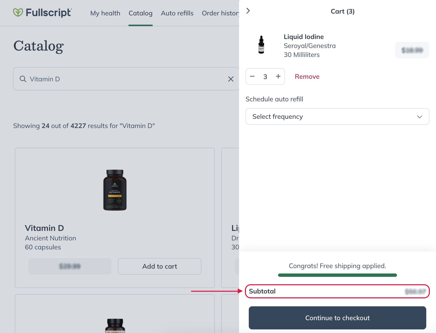 Reviewing the cart subtotal.