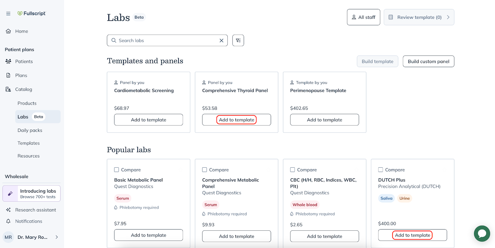 Templates for labs - Fullscript Support Center