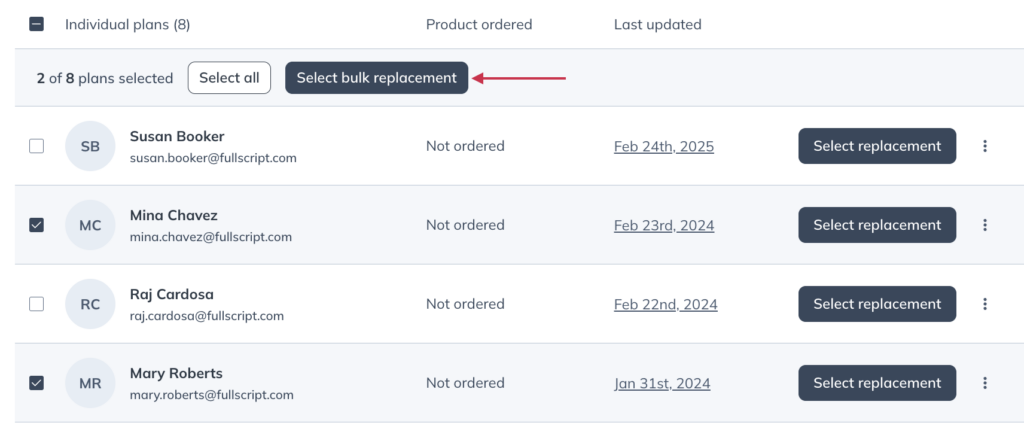 Using the bulk replacement option for a product substitution.